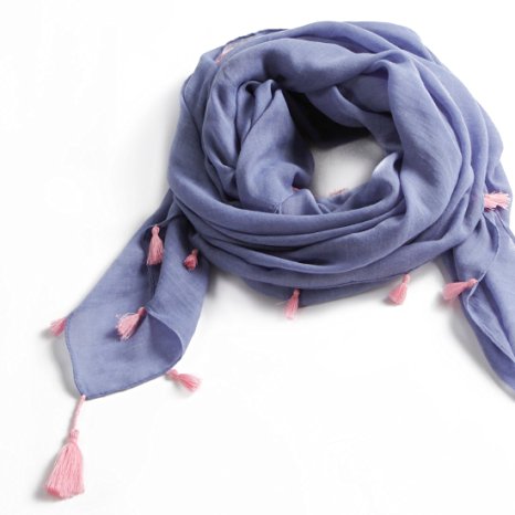 Natural feelings Women's Solid Scarf Wraps with Contrasting Tassels