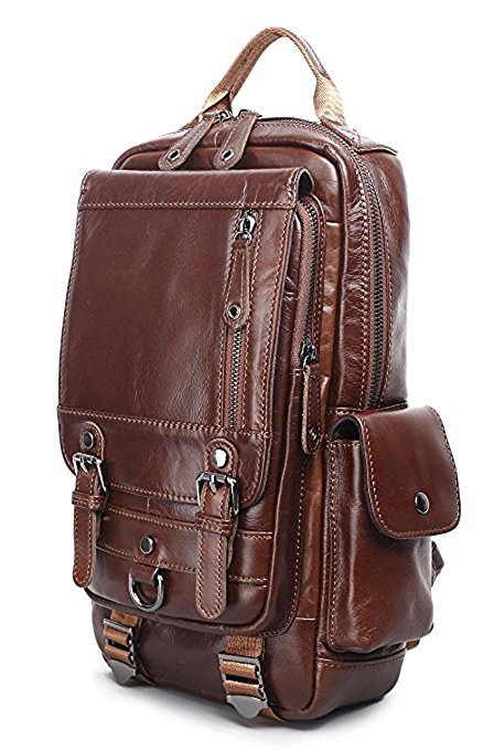 Clean Vintage Genuine Leather Cross Body Messenger Shoulder Sling Bag / Backpack (Red-Brown)