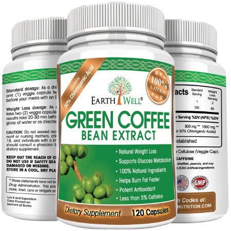 Green Coffee Bean Extract - Best Natural Weight Loss Supplement and Appetite Suppressant - Burn Fat Faster with Premium Quality Dietary Pills - 50% Chlorogenic Acid - 800mg - Pure and Clinically Proven - 120 capsules