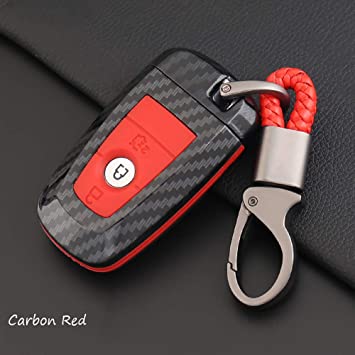 ontto Carbon Fiber Texture Smart Key Cover Case Key Shell Remote Key Box Key Chain Key Ring Prevent Scratch and Falling Fit for Ford Mondeo Edge Ecosport (Red)