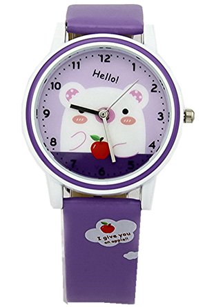 Kezzi Girls' Wrist Watches K667 Quartz Analog Cartoon Kids Teens Leather Strap Watch Purple
