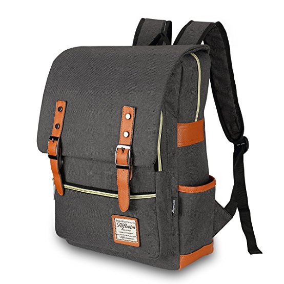 Laptop Backpack, Alfheim Canvas College Backpack School Bag Fits 15.6inch Laptop MacBook Pro (Dark Grey)