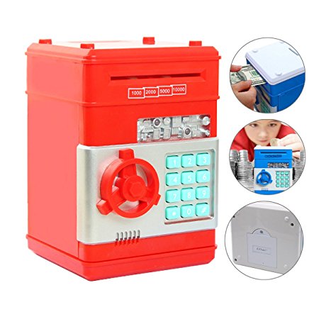 Eflar Code Electronic Money Bank,Mini ATM Coin Saving Banks,Coin Saving Boxes,Toys Gifts Birthday Gifts ATM Bank for Kids - Red