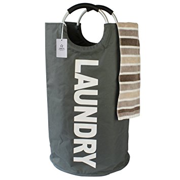 Thicken Laundry Bag with Alloy Handles for College, Camping and Home, Heavy Duty and Durable Canvas Utility, Shopping or Travel Bag, Collapsible and Self Standing as Laundry Basket (Dark Grey)