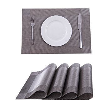Set of 4 Placemats,Placemats for Dining Table,Heat-resistant Placemats, Stain Resistant Washable PVC Table Mats,Kitchen Table mats(Silver)