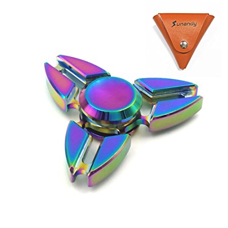 Hand Spinner Fidget Toy,Sunandy Novelty Alloy Rainbow Colorful Tri-Spinner Finger Toy High Speed Stainless Bearing Fidget EDC Focus Toy Stress/Anxiety Relief Toy Gifts For Adults/Kids