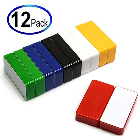 12 Count Multi-Color Magnetic Whiteboard Magnets - Can Hold up to 37 Pages on Steel Cabinet - Domino Size Good for Magnetic Message Board and Fridges