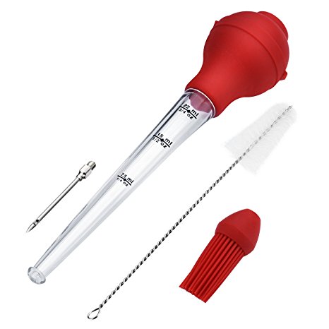 OMorc Turkey Baster 4-Piece Set with Barbecue Basting Brush, Meat Marinade Injector Needle & Cleaning Brush, Perfect for Basting and Marinating Turkey, Beef, Pork, Fish