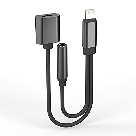 2 in 1 Lightning Adapter iPhone 7 [1-Pack] iPhone Splitter, 2-Port Lightning Headphone Audio and Charger Adapter for iPhone 7/7 Plus(IOS 10.3) (Black)