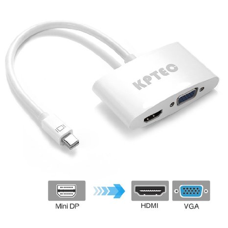 KPTEC 2-in-1 Mini DisplayPort to HDMI VGA Adapter, Compatible Thunderbolt Port - White