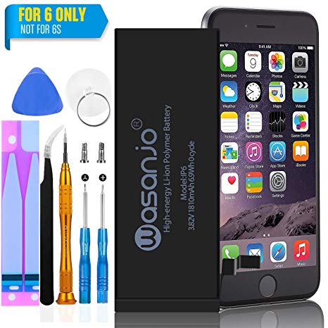 Wasanjo Battery Replacement Kit Compatible with IP6,Battery for Model IP6 with Complete Tools,Adhesive and Instructions-1810mAh 0 Cycle-2 Years Warranty