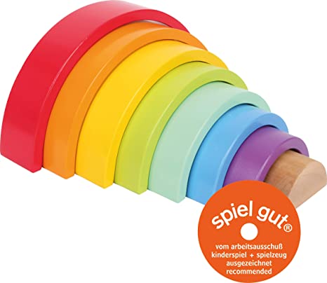 Small Foot Wooden Toys Baby Big Rainbow First Months Motor Skill Toy with Seven Different Colors & Shapes Designed for Children 12  Months