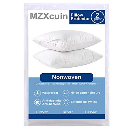 MZXcuin Premium Pillow Protectors Waterproof, [2 Pack] Dust Mite Bed Bug Proof Pillowcase, Hypoallergenic Zippered Pillow Covers (2, Queen 20" x 30")