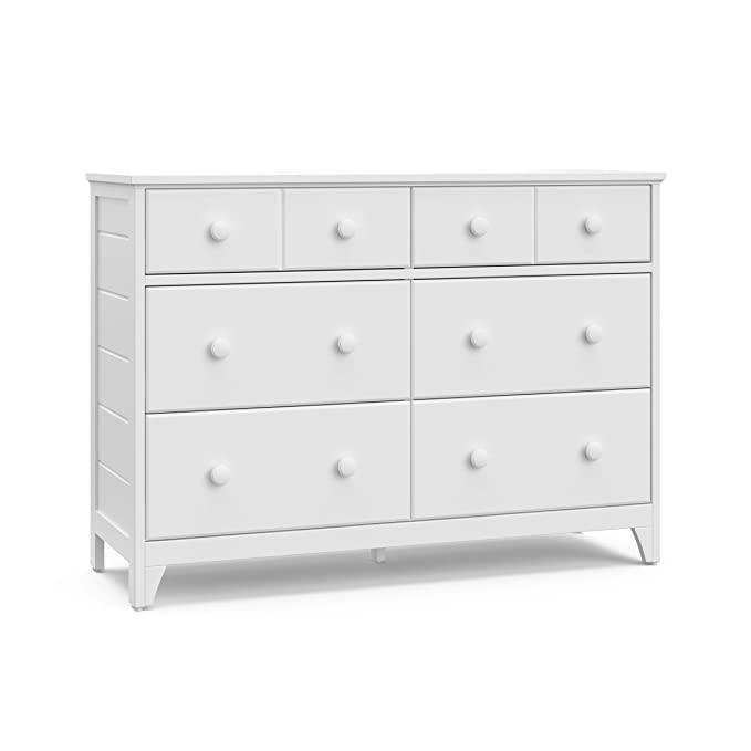 Storkcraft Moss 6 Drawer Universal Double Dresser (White) - Bedroom Furniture Storage, Modern Farmhouse Style, Sturdy and Durable Wood Construction, 6 Deep Spacious Drawers, Steel Hardware