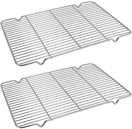 Baking Cooling Rack Set of 2, MWD Stainless Steel Metal Roasting Cooking Racks13.8"x9.4", Fits in Half Sheet Cookie Pans,Commercial Quality, Oven & Dishwasher Safe