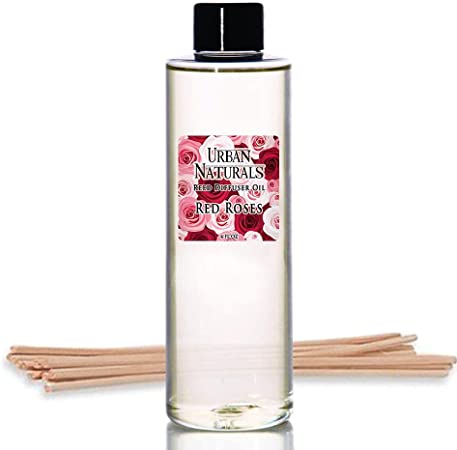 Urban Naturals Red Roses Reed Diffuser Oil Refill & Bamboo Reed Sticks | Beautiful Floral Scent of Fresh Cut Roses | Made in The USA