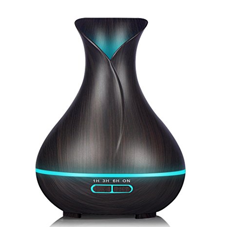 KBAYBO Aroma Diffuser Cool Mist Air Humidifier Ultrasonic Essential Oil Diffuser Wood Grain,7 Color Changing, LED Mood Light for Home Yoga Spa Office Bedroom Baby Room (Dark Wood Grain)