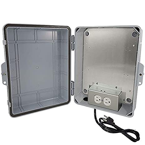 Altelix NEMA Enclosure 14x11x5 (9.5" x 8" x 4" Inside Space) Polycarbonate   ABS Weatherproof with Aluminum Equipment Mounting Plate, Pre-Wired 120 VAC Outlets, 5 Foot Power Cord