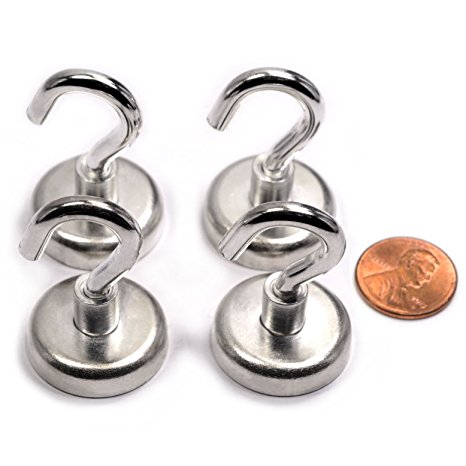 The Best Magnetic Hooks, 40 LB Holding Power Each in Silver Color, CMS Magnetics Hooks - 4 Pieces