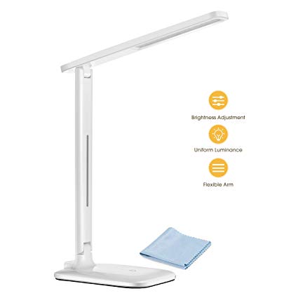 LED Desk Lamp, TopElek Eye-Caring Folding Table Lamps, Dimmable Office Lamp with 9 Brightness, Touch Control, Warm/Cool White for Reading, Studying, Working, Perfect for Kids and Adults, White