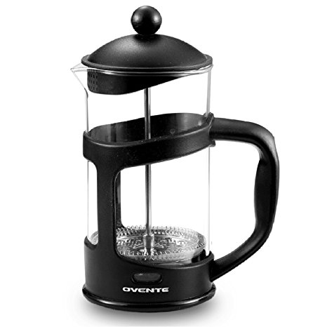 Ovente French Press Cafetière Coffee and Tea Maker, Heat-Resistant Borosilicate Glass, 34 oz (1005 ml), 8 cup, Black (FPT34B), FREE Measuring Scoop