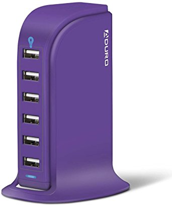 Aduro PowerUP Smart 6-Port USB Rapid Charger for Apple iPhone 6 / 5, iPad Air 2 / mini 3, Samsung Galaxy S6 / S6 Edge / S5 / Note 4 / 3, Nexus 6 / 9 (Solid Purple)