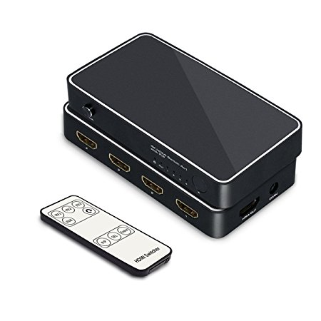PIP 4 Port HDMI Switcher,EPOLLO HDMI Switch 4 X 1 with PIP,IR Remote Control And Power Supply Adaptor Ultra Smoothly Playback,Support HDCP 1.4 Full 3D 4K X 2K@30HZ for HDTV ,PC,Etc