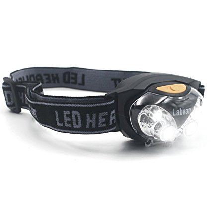 Labvon LED Head Torch ,Best hand-free Headlamp for Running, Dog Walking, Fishing, Biking, Camping, Watching Nature, Reading, Cycling - 3 kind of White/Red Lighting Modes (black)
