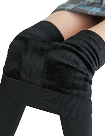 CHRLEISURE Women's Winter Thick Velvet Leggings Warm Solid Color Elastic Pants