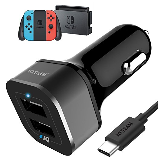SWITCH Car Charger Adapter, Play and Charge with 6.6ft Type C Charging Cable for Use with Nintendo SWITCH Pro Controller Tablet Games, Black