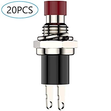 DIYhz 1A 250V AC SPST Normal Open(NO) Momentary Switch 2 Pin Mini Micro Push Button Red Cap 20 Pieces