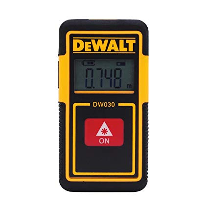 DEWALT DW030PL Lightweight Laser Distance Measurer, 30 ft Range, -1/8 in, LCD Backlit, Li-Ion Battery, Plastic