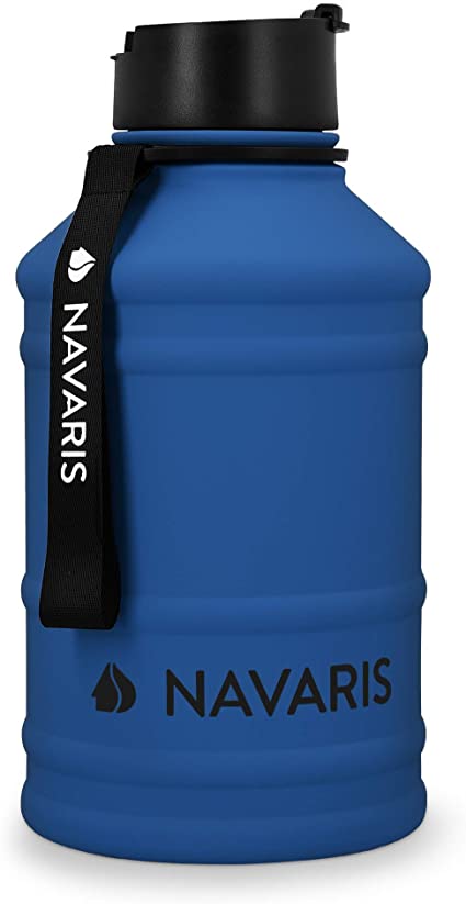 Navaris Stainless Steel Water Bottle - 75oz (2.2L) Big Metal Drinking Bottle for Sports, Camping, Gym - More Than Half Gallon Capacity - Blue