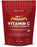 Organic Vitamin C Powder by Sari Foods - 100 Food Based from Acerola Cherries - Non-Synthetic and Naturally Occurring - This Vitamin C is not made in a Lab but is 100 Natural from Organic Superfood Cherries in the Amazon - 58-day Supply of 500mg of Natural Vitamin C