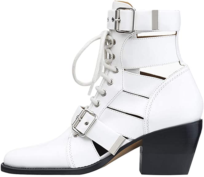 Themost Ankle Boots Women's Strappy Buckle Closed Toe Bootie - Low Heel Casual Walking Boot