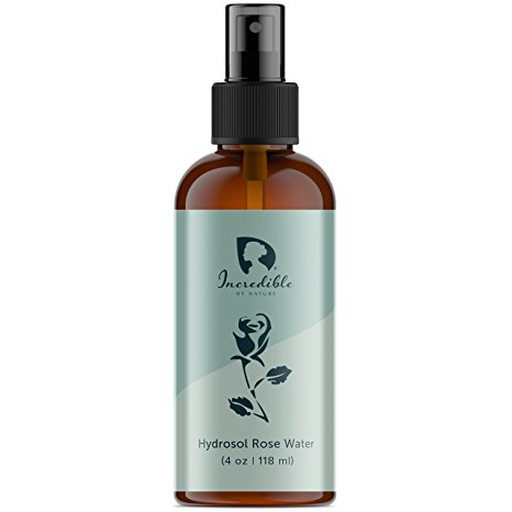 100% Pure Steam-Distilled Therapeutic Grade Organic Hydrosol Rose Water Toner For Face, Hair & Skin With Mist Spray Top (4oz) - Incredible By Nature