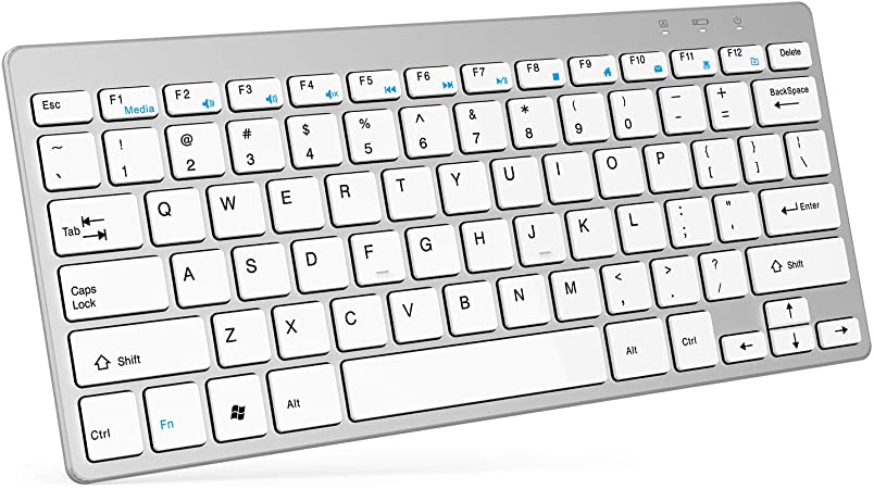 BoYata Wireless Keyboard Stainless Steel Ultra Slim Keyboard with Type-C Convertor for Computer/Desktop/PC/Laptop/Surface/Smart TV -Silver