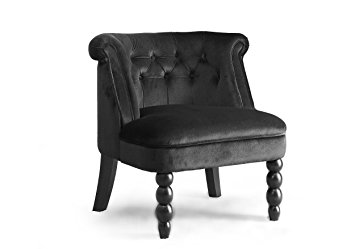 Wholesale Interiors Flax Victorian Style Velvet Fabric Upholstered Vanity Accent Chair, Large, Black