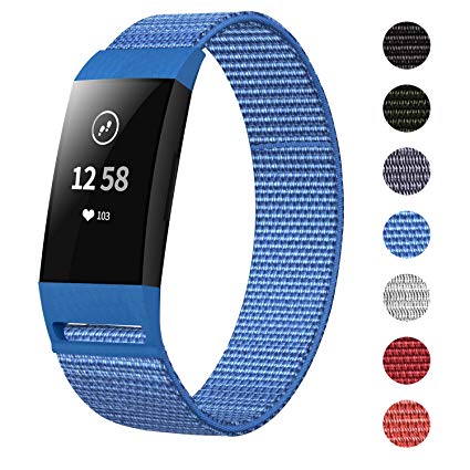 HAPAW Nylon Bands Compatible with Fitbit Charge 3, Soft Adjustable Breathable Sport Replacement Band Accessories Wristband Women Man for Charge 3 / Charge 3 SE Watch