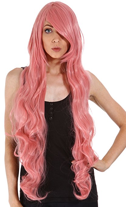Simplicity Cosplay Fashion 40 Long Pink Curly Hair Wig   Free Wig Cap