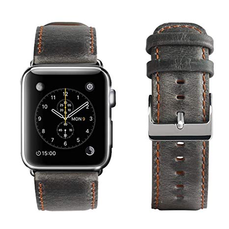 yearscase 42MM Retro Vintage Genuine Leather iWatch Strap Replacement Compatible Apple Watch Band Series 3 Series 2 Series 1 Nike  Hermes&Edition - Gray