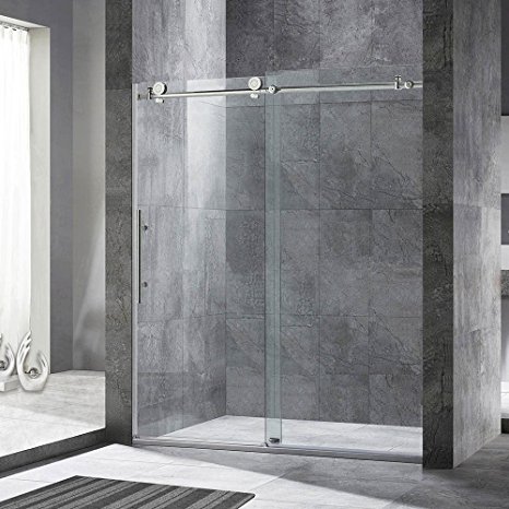 Frameless Sliding Shower Door, 56-60 in. Width, 76" Hight, 3/8" (10 mm) clear tempered glass, Brushed Nickel Stainless Steel Finish, Designed for smooth door closing. MBSDC6076-B-4