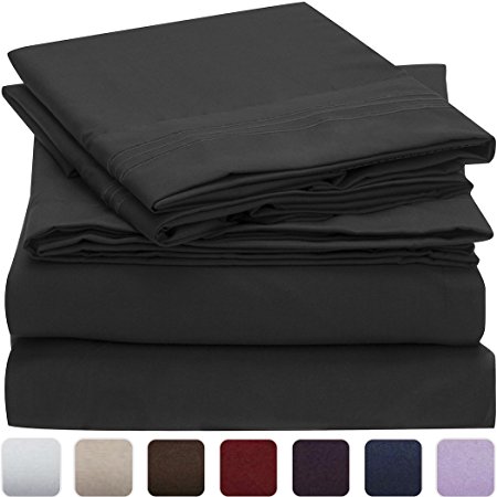Mellanni Bed Sheet Set - HIGHEST QUALITY Brushed Microfiber 1800 Bedding - Wrinkle, Fade, Stain Resistant - Hypoallergenic - 3 Piece (Twin, Black)