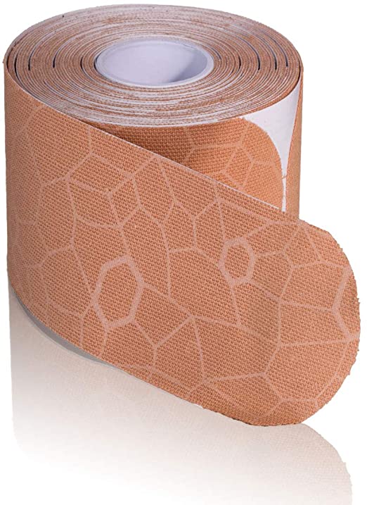 TheraBand Kinesiology Tape, Waterproof Physio Tape for Pain Relief, Muscle & Joint Support, Standard Roll with XactStretch Application Indicators, 2" X 10" Strips, 20 Precut Strips, Beige/Beige