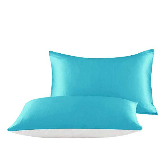 100% Silk Over Cotton Base Pillowcase for Hair & Face Two sided (silk and cotton) Pillow Sham with Hidden Zipper Vividmoo King - 2036 inch Cyan