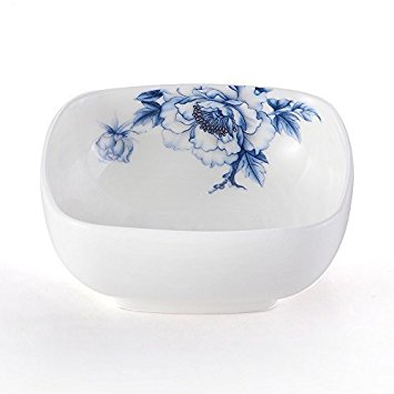 Porlien 3 1/2" Square Side Dish Bowls, Porcelain Sushi Dipping Bowls Set -2.6 Ounce, Set of 6, Blue Floral, Japanese Elegance Collection