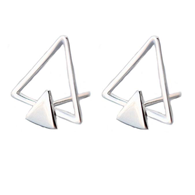 Helen de Lete Original Minimalist Double Triangle Sterling Silver Stud Earrings