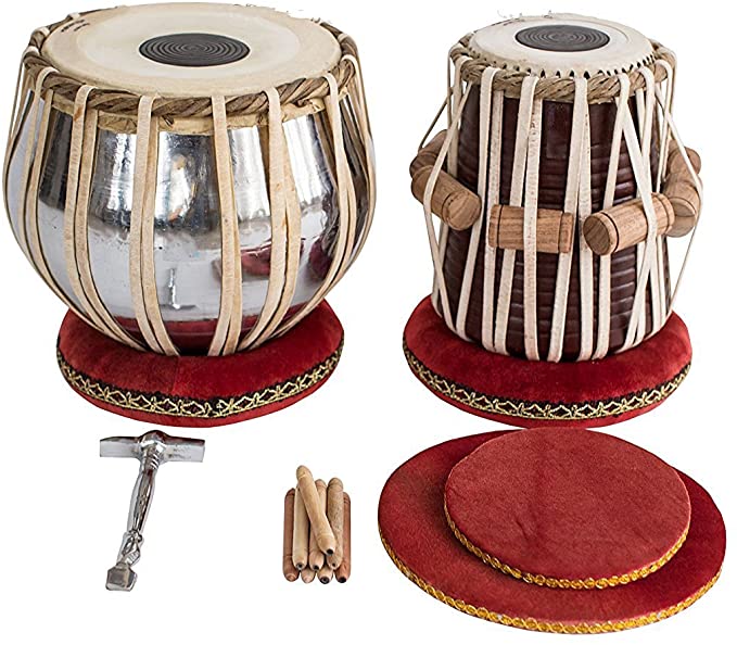 Tabla Set by SAI MUSICAL, Basic Tabla Drums Set, Steel Bayan, Dayan with Book, Hammer, Cushions and Cover - Perfect Tablas for Students and Beginners on Budget (PDI-IB) Tabla Drum, Indian Tabla