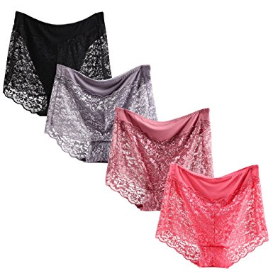 Sexy Lace Briefs Mid Waist Solid Underwear Womens