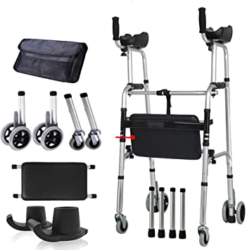 Standard Walkers FDA Certification Foldable Aluminum Alloy Adjustable Rolling Walker Assist Equipped Wheels Equipped with Arm Rest Pad Arm Drag for The Limited Mobility with Disabled